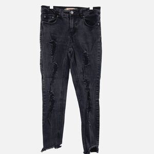 Highway HWY Sz 7 Jeans Black Distressed Denim Skinny Stretch Mid Rise Inseam 26"